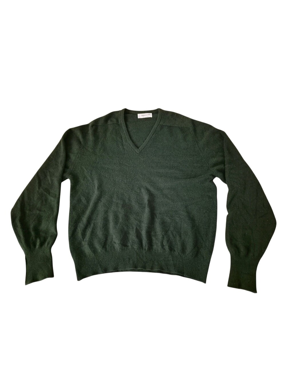 Johnstons of Elgin Cashmere Mens Green V-Neck Jumper Sweater Scotland Size 48